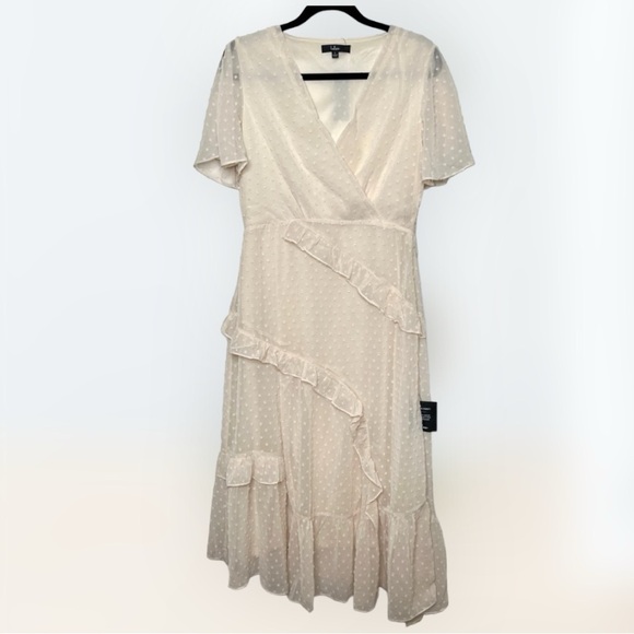 Lulus | Swiss Dot Ruffled Midi Dress in Cream NWT Style: Next to You - Picture 6 of 10